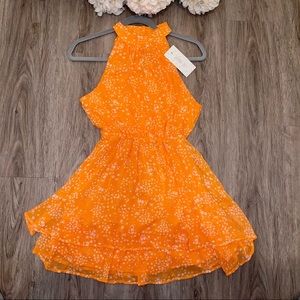 NWT Sienna Sky Light Orange Floral Ruffled Flare Dress Small